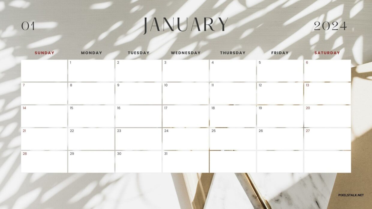 January 2024 Calendar Desktop Wallpapers - PixelsTalk
