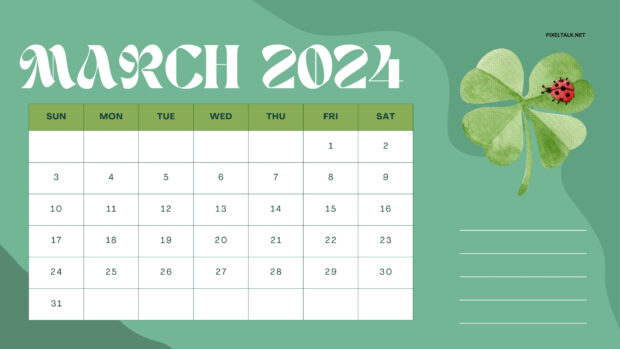 March 2024 Calendar Image Free Download.