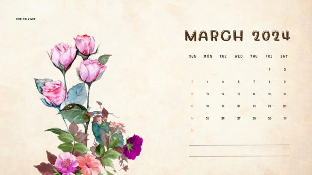 March 2024 Calendar Wallpaper HD 1080p.