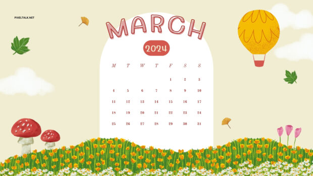 March 2024 Calendar Wide Screen Background.
