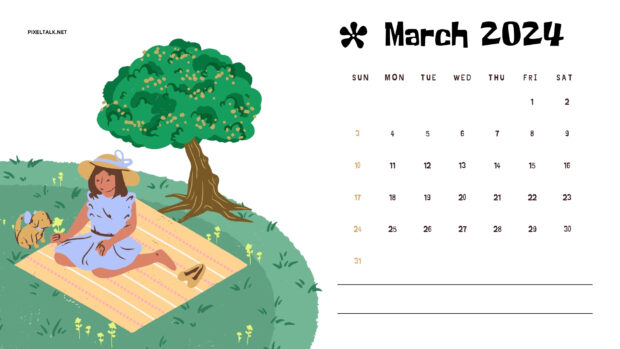 March 2024 Calendar Wide Screen Wallpaper.