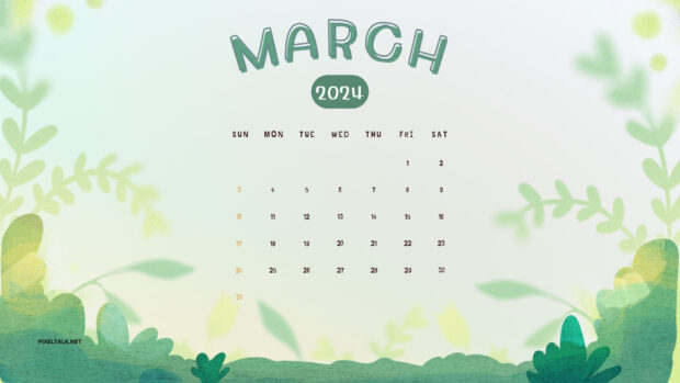 March 2024 Calendar Wide Screen Wallpaper HD.