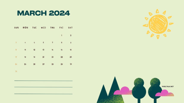 Minimalist March 2024 Calendar Wallpaper HD.