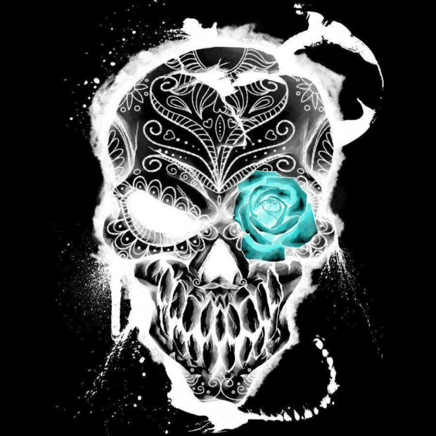 Neon White Day Of The Dead Skull Wallpaper HD.