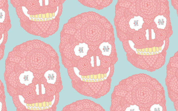 Pastel Pink Skull Aesthetic Indie Kid Background.