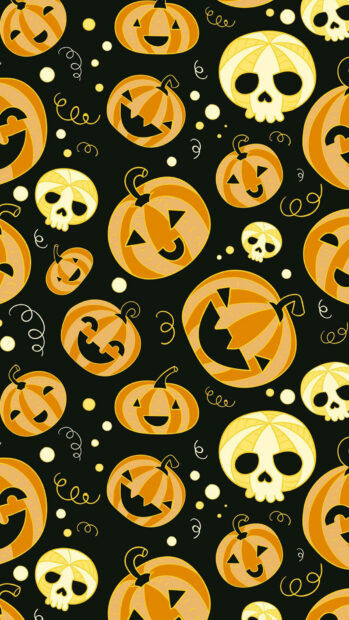 Pumpkin And Skull Cute Halloween Iphone Wallpaper.
