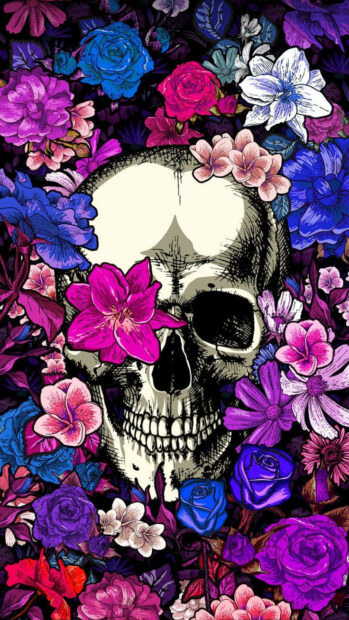 Purple Flowers For Day Of The Skull iPhone Wallpaper.