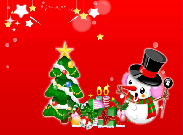 Red Christmas Snowman Wallpaper.