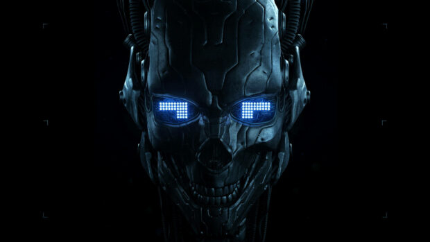 Robotic Gangster Skull Background.