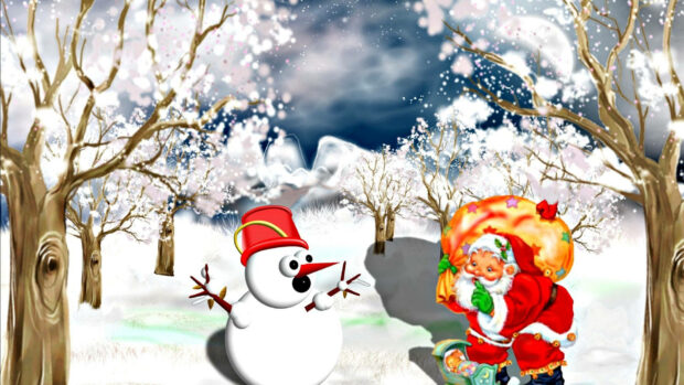 Santa And A Snowman Desktop Background.