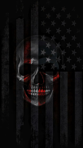 Skull On Dark American Flag Wallpaper.