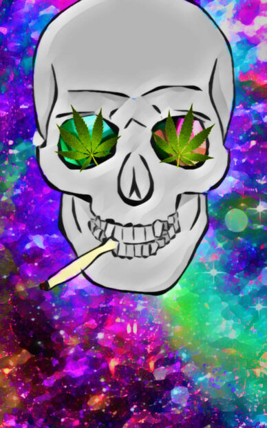 Skull Smoking Weed Pop Art Wallpaper.