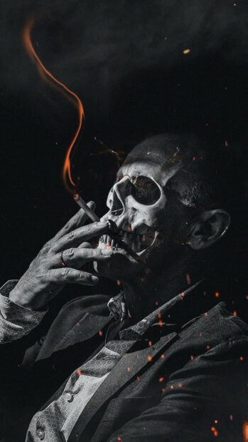 Smoking Gangster Skull Wallpaper.