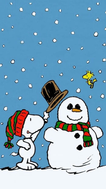 Snoopy Putting Hat Christmas Iphone Snowman Wallpaper.