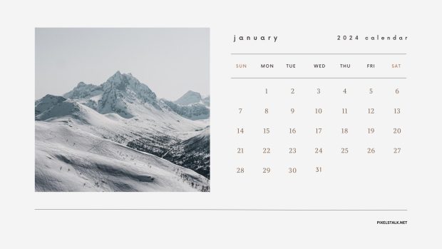 Snow January 2024 Calendar HD Wallpaper.