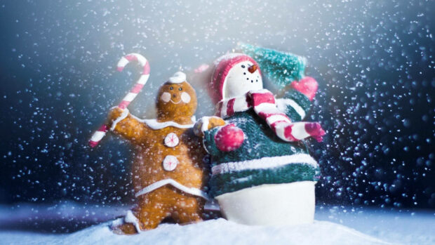 Snowman And Gingerbread Desktop HD Wallpaper.