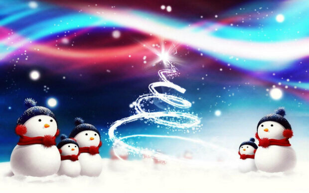 Snowman Aurora Christmas Wallpaper.