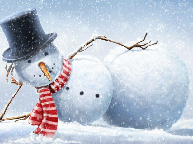Snowman Lying Down Funny Background Wallpaper.