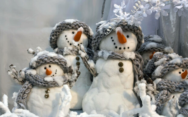 Snowman With Grey Knitted Scarves PC Wallpaper.