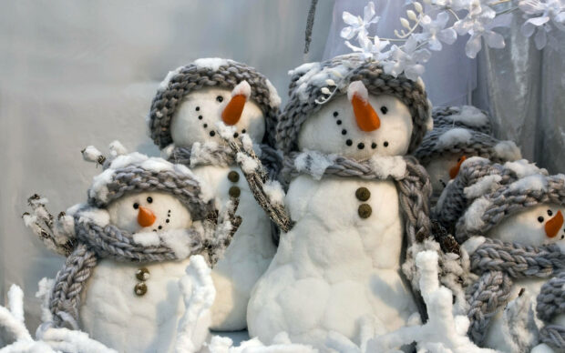 Snowman With Grey Knitted Scarves PC Wallpaper.
