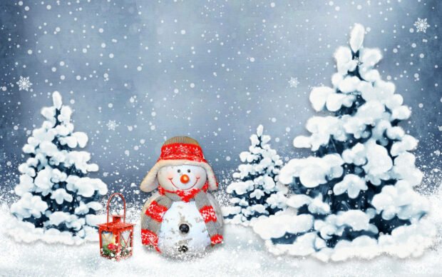Snowman With Red Lamp Background.