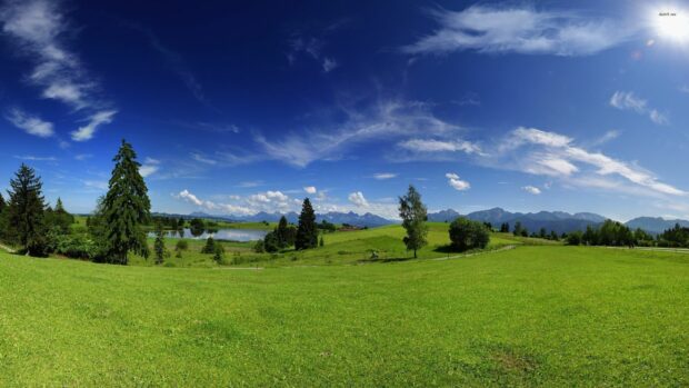 Spring scenery wallpaper, natural landscape, sky, nature, grassland, green, meadow, mountainous landforms, pasture, natural environment, mountain range.