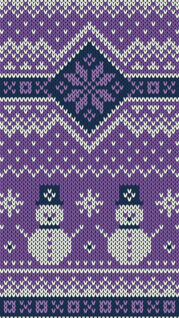 Two Snowmen Purple Knitted Sweater Phone Wallpaper.