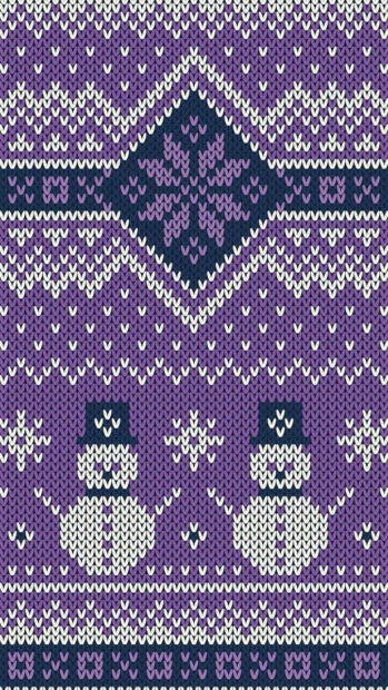 Two Snowmen Purple Knitted Sweater Phone Wallpaper.