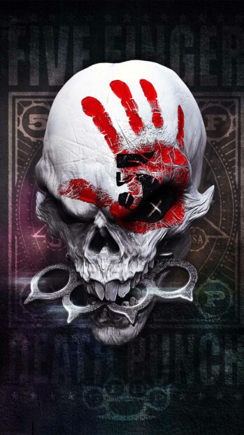 White Gangster Skull With Red Handprint Wallpaper for Mobile.