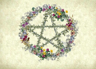 Wiccan Floral Pentacle Wallpaper.