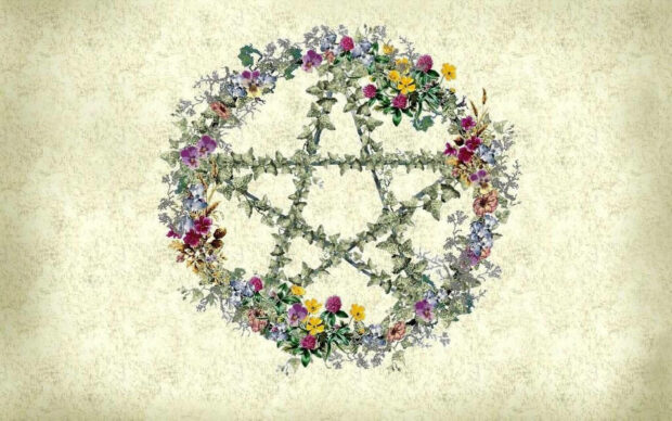 Wiccan Floral Pentacle Wallpaper.