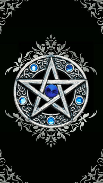 Wiccan Pentacle With Blue Emerald Wallpaper.