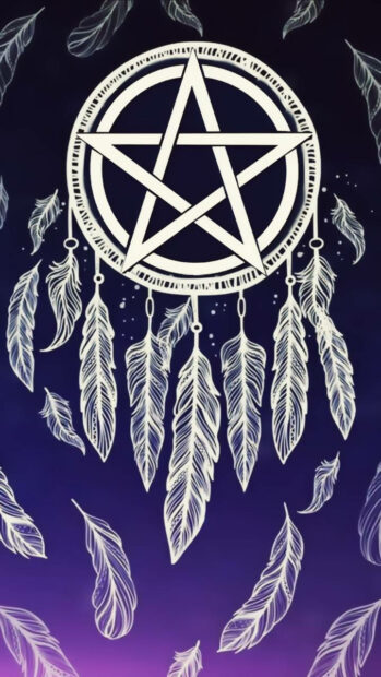 Wiccan Pentagram White Dreamcatcher Wallpaper.