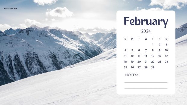 Winter February 2024 Calendar HD Wallpaper.