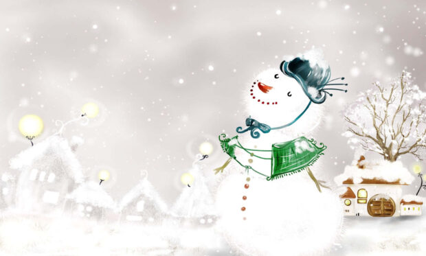 Winter Wonderland Desktop Snowman With Hat Wallpaper.