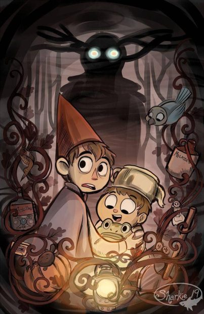 Wirt Hugging Greg Over The Garden Wall Background.