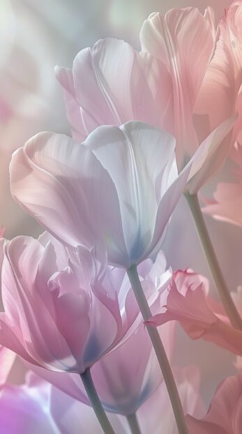 1 bouquet of Tulip, for iPhone, soft pastel background,subtle gradients background, delicate veins on the petals and the subtle variations in color.