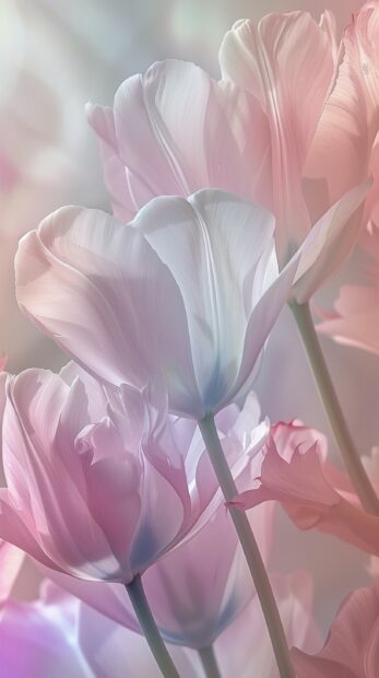 1 bouquet of Tulip, for iPhone, soft pastel background,subtle gradients background, delicate veins on the petals and the subtle variations in color.