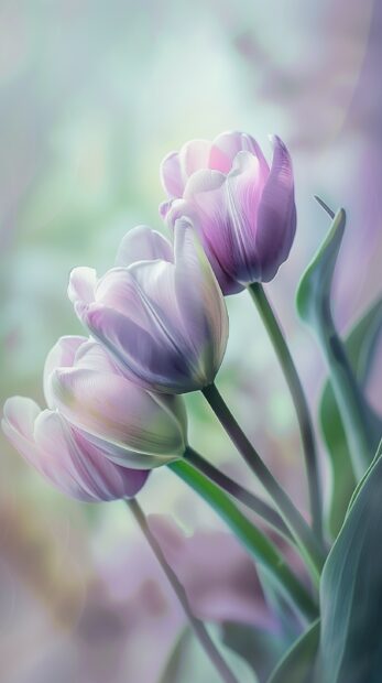 1 bouquet of purple tulip, photography, soft, pastel background.