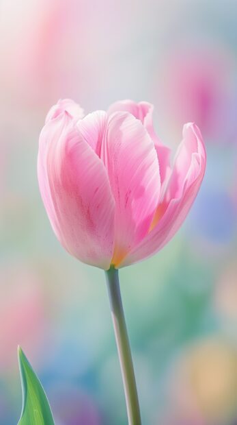 1 pink tulip, photography, pastel background.