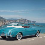 4K wallpaper of a vintage convertible cruising along a scenic coastal highway