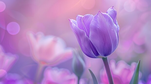 A cute purple Tulip flower with soft pastel desktop wallpaper.