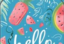 A cute summer vibes wallpaper with the text hello Summer written in colorful lettering in the style of playful elements.