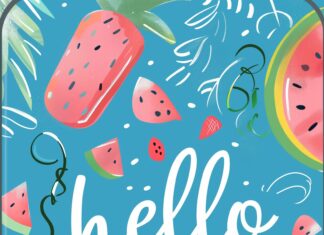 A cute summer vibes wallpaper with the text hello Summer written in colorful lettering in the style of playful elements.