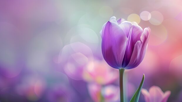A purple Tulip flower with soft pastel background.