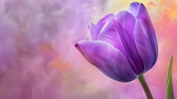 A purple Tulip flower with soft pastel background desktop wallpaper.
