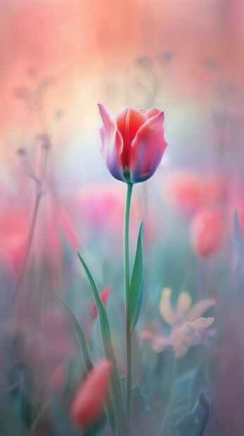 Aesthetic red tulip flower iPhone wallpaper free download.