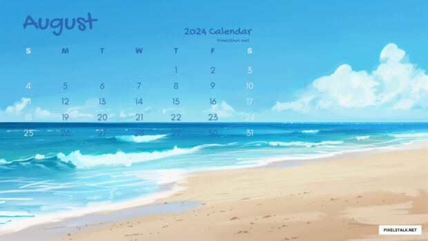 August 2024 Calendar Beach Wallpaper.