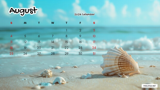 August 2024 Calendar Cool Beach Wallpaper for Desktop.
