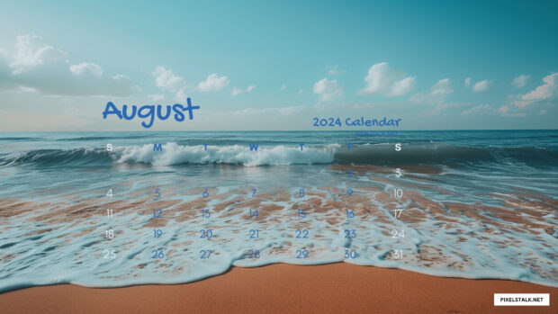 Beach August 2024 Calendar Wallpaper for Desktop.